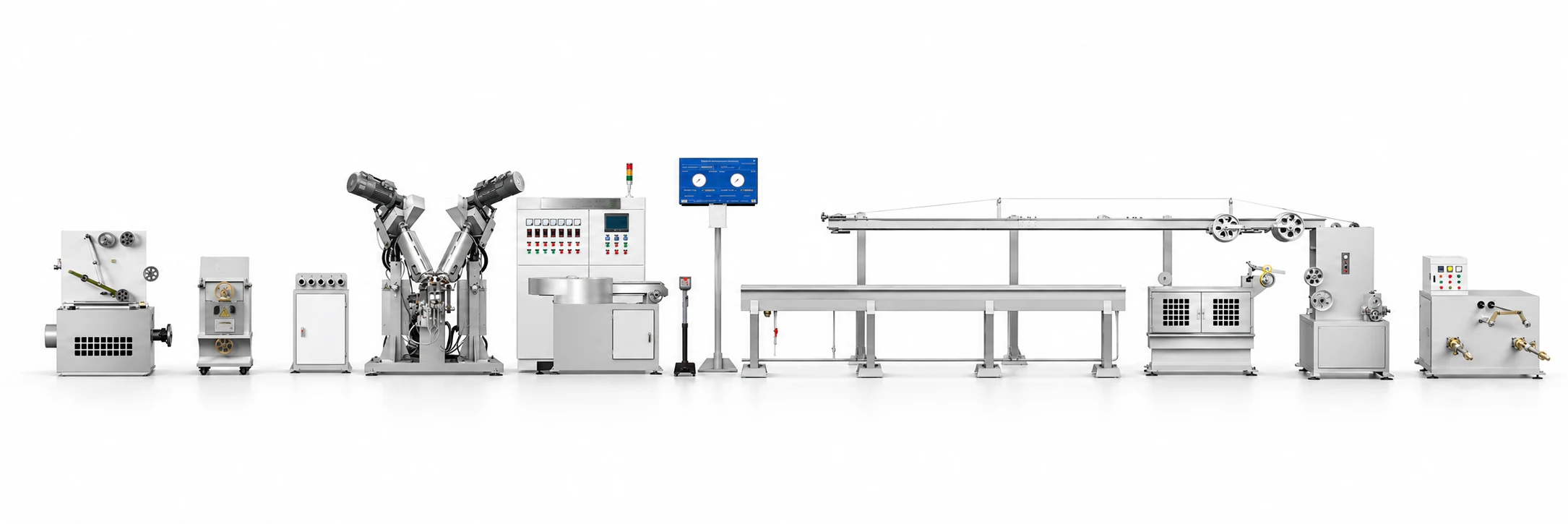 3D render of a PINYANG physical foaming extrusion line